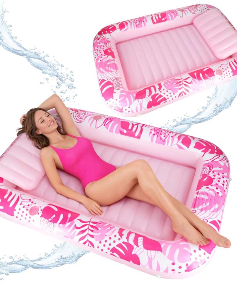 Roosa täispuhutav veemadrats vees