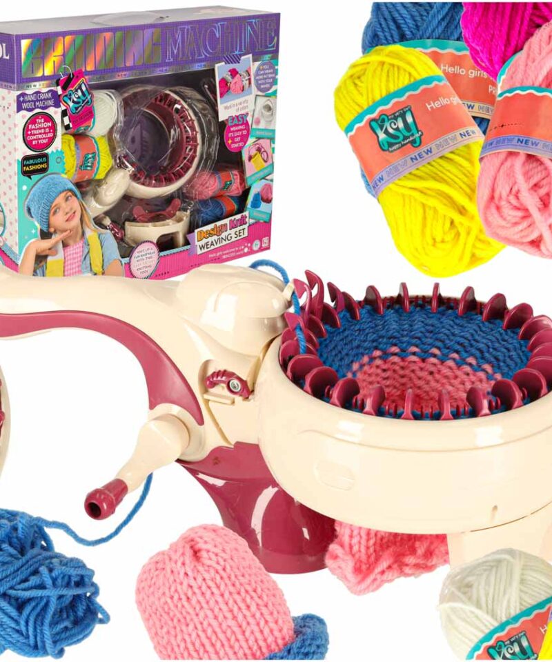 Laste kudumismasin koos lõngadega