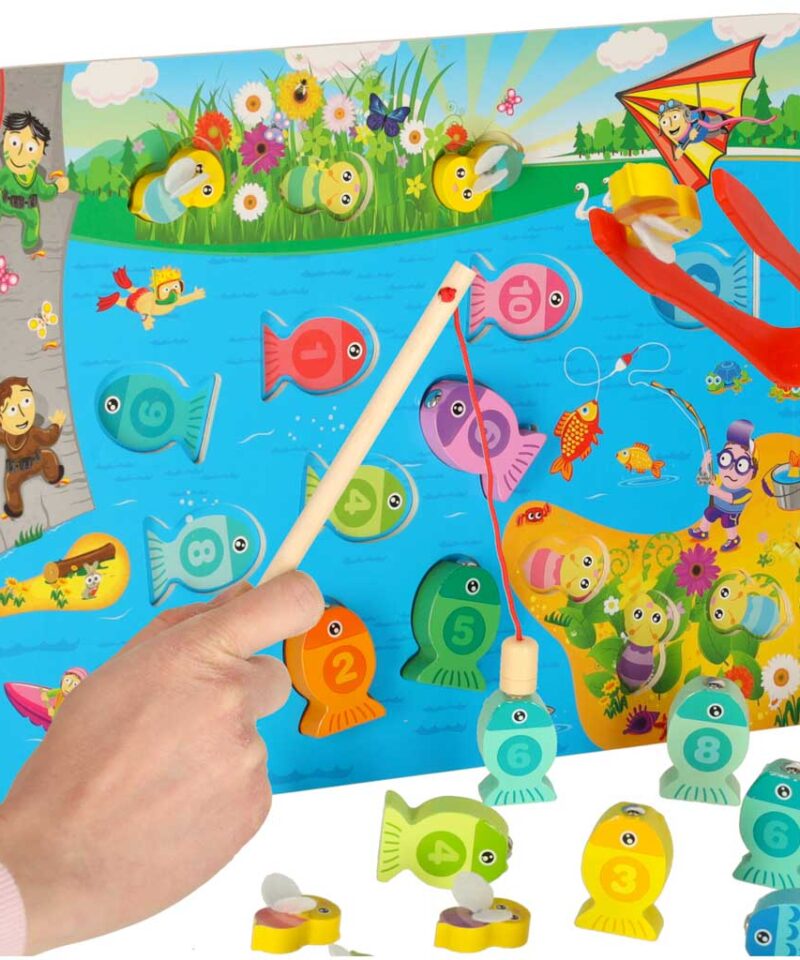 Puidust kalapüügimäng lastele koos õngega