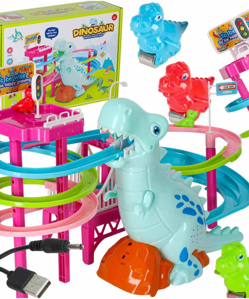 Dinosauruste võidusõidurada helide ja LED-idega