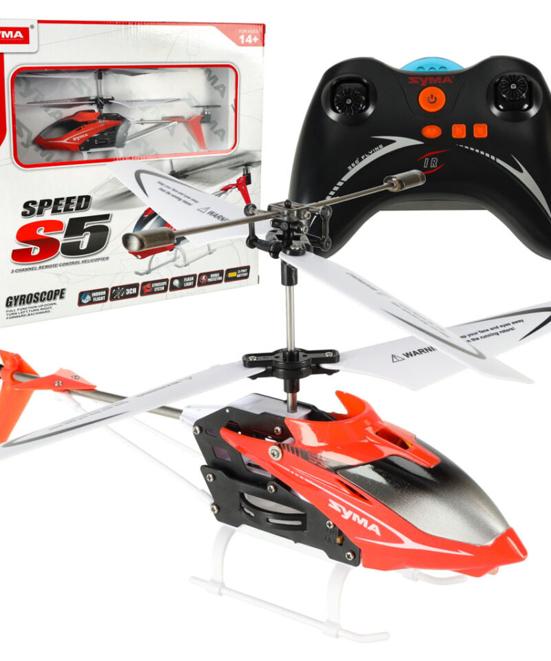 Kaugjuhitav punane helikopter lennul