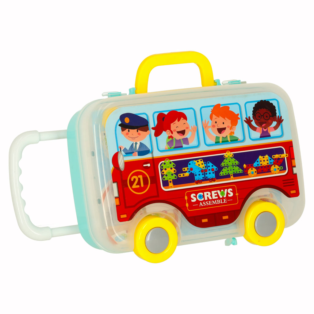 Värvilised klotsid ja kruvid komplektis