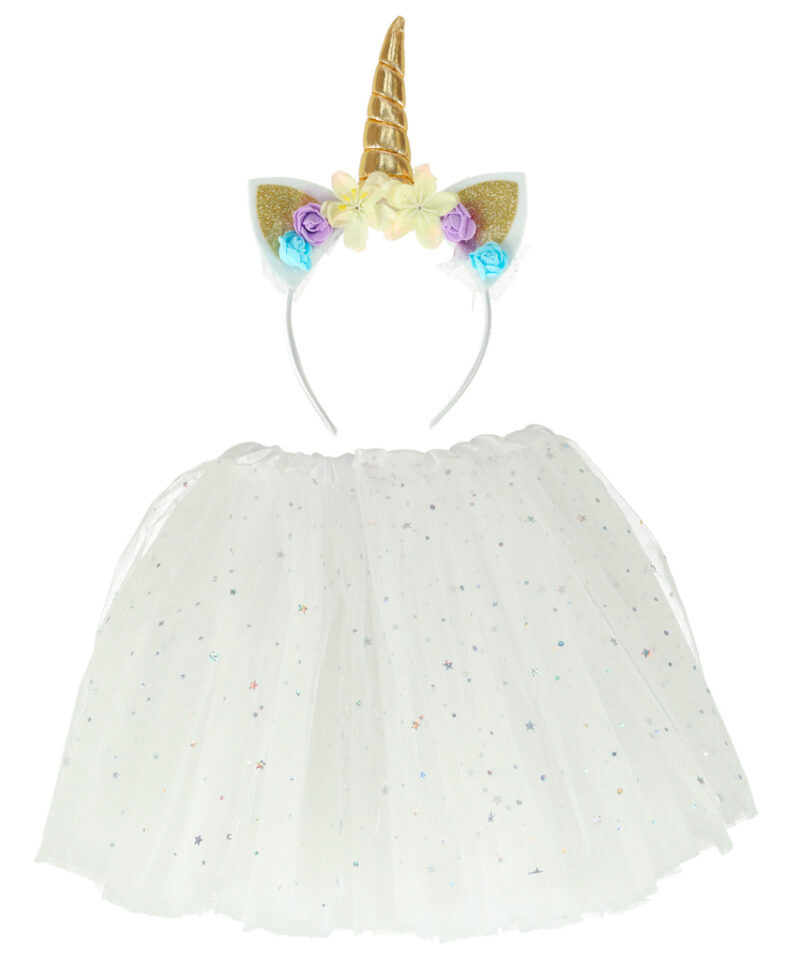 Ükssarviku peapael ja sädelev kostüüm