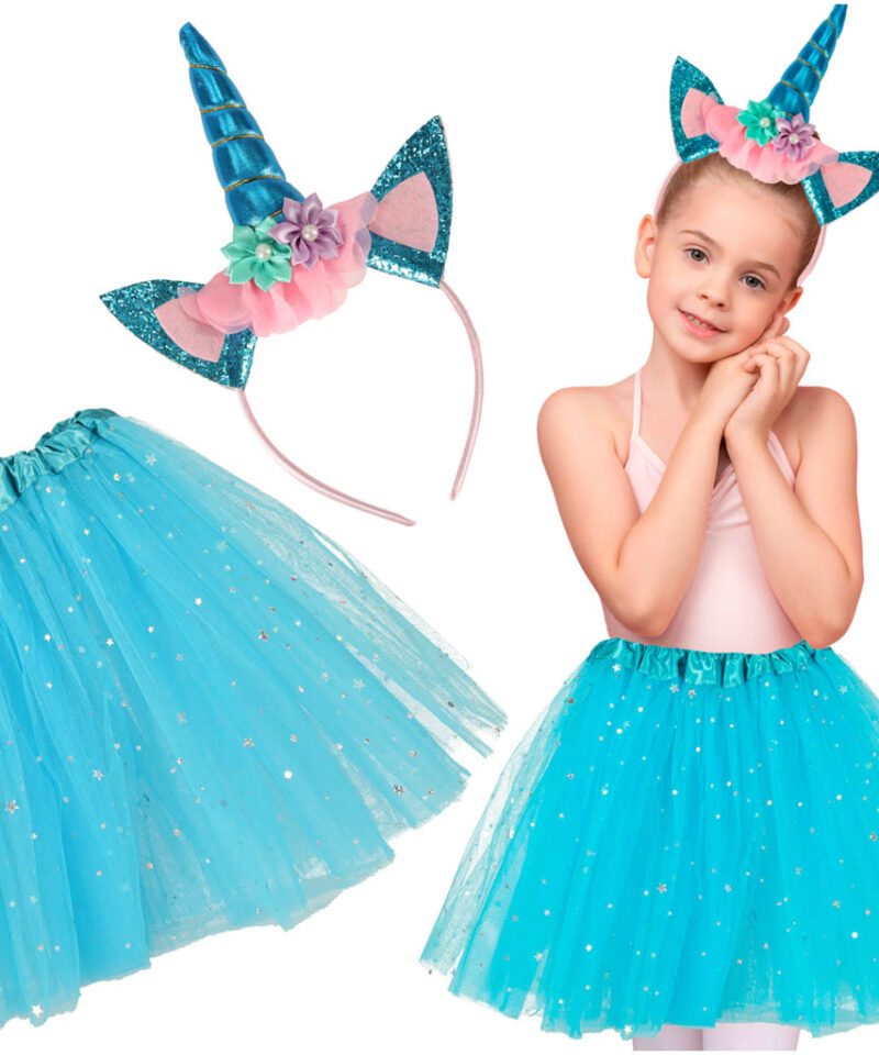 Laste ükssarviku kostüüm sinise seelikuga