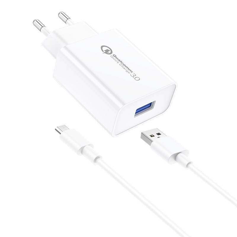 Wall Charger Foneng EU13 18W + USB to Micro USB Cable, 3A (White)