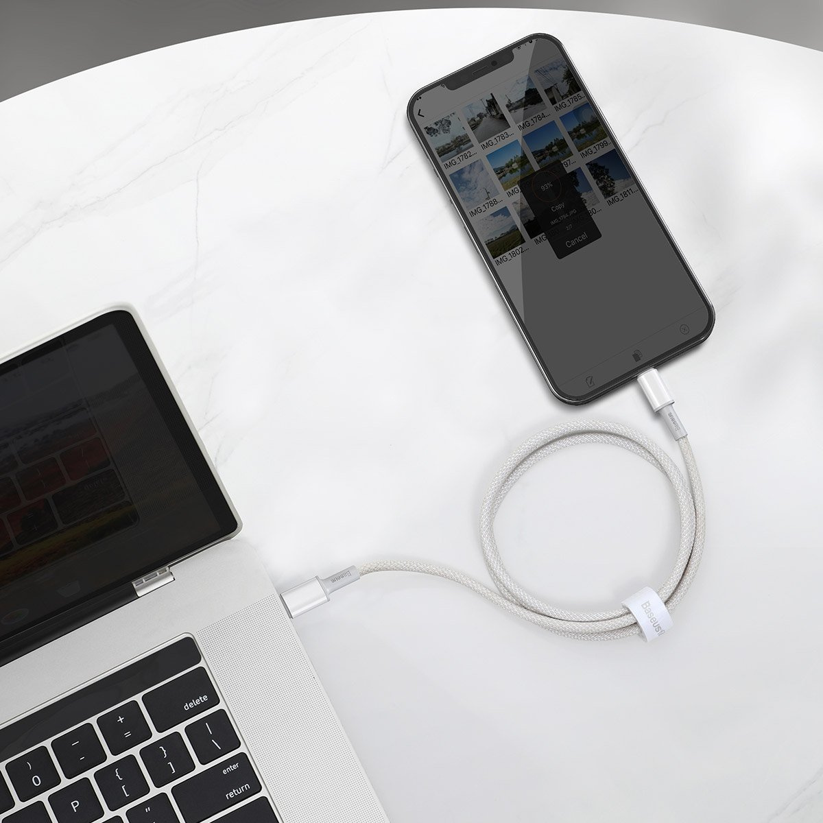 USB-C to Lightning Baseus High Density Braided Cable, 20W, PD, 2m (white) - Image 4