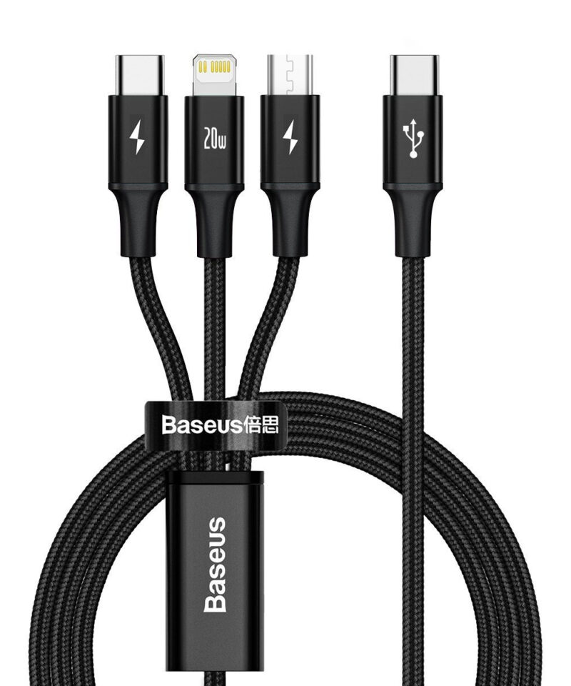 Baseus Rapid Series 3-in-1 cable USB-C For M+L+T 20W 1.5m Black