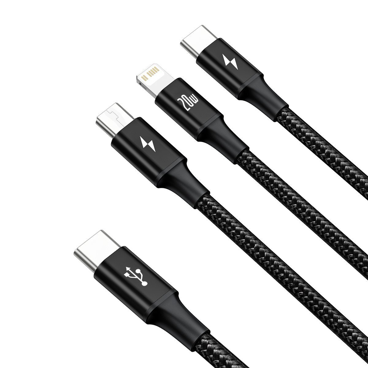 Baseus Rapid Series 3-in-1 cable USB-C For M+L+T 20W 1.5m Black - Image 3