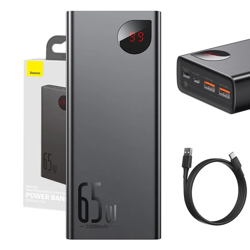Powerbank Baseus Adaman Metal 20000mAh PD QC 3.0 65W 2xUSB + USB-C + micro USB (Black)