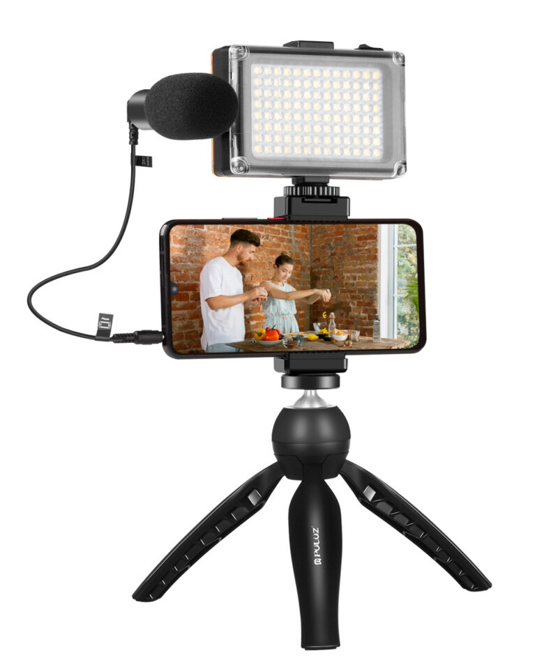 Puluz live recording set tripod + LED light + microphone + phone clip PKT3132B