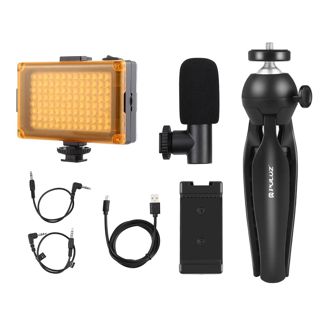 Puluz live recording set tripod + LED light + microphone + phone clip PKT3132B - Image 3