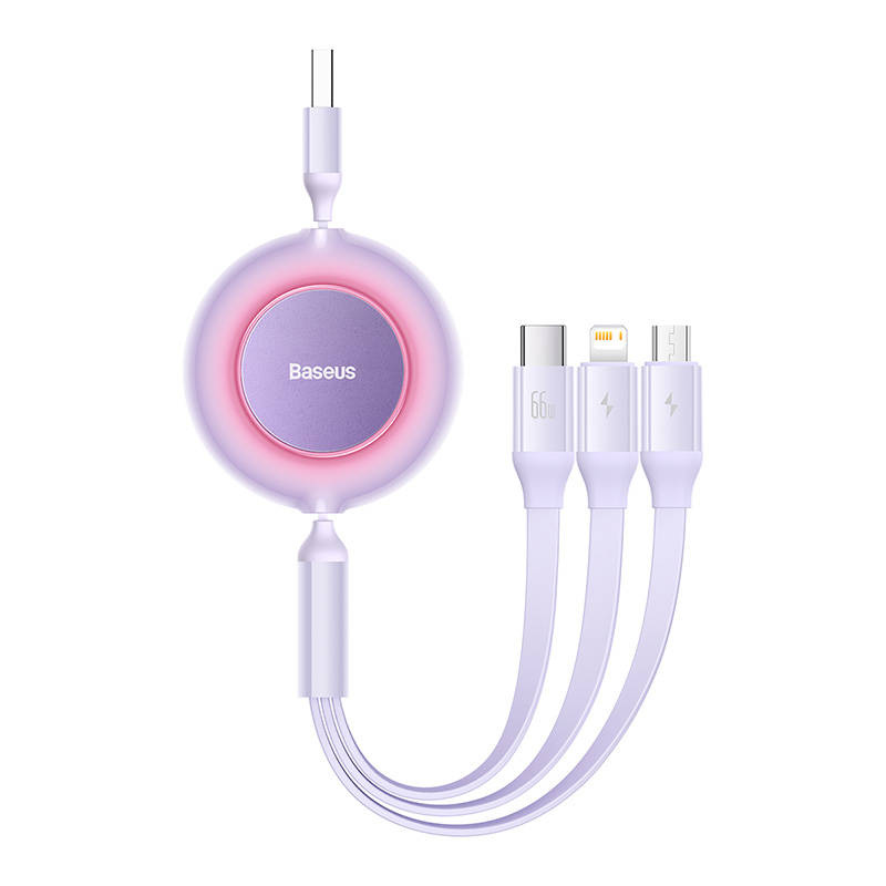 Baseus Bright Mirror 3, USB 3-in-1 cable for micro USB / USB-C / Lightning 66W / 2A 1.1m (Purple) - Image 3