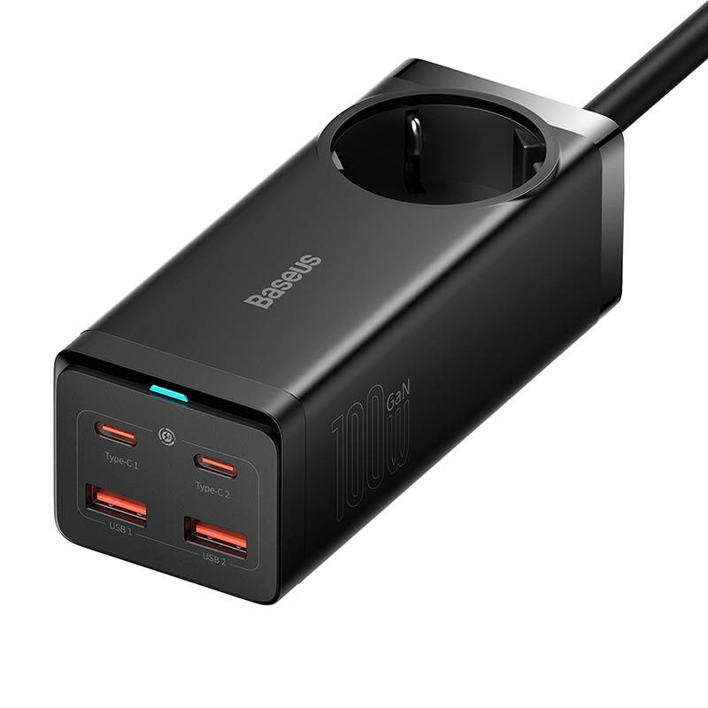 Baseus GaN3 Pro wall charger / powerstrip 2xUSB + 2xUSB-C + AC, 100W (black) - Image 4