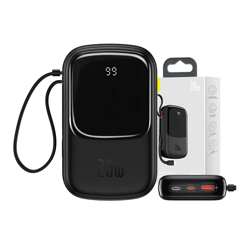 Powerbank Baseus Qpow PRO with Lightning cable, USB-C port and USB 20000mAh, 20W (Black)