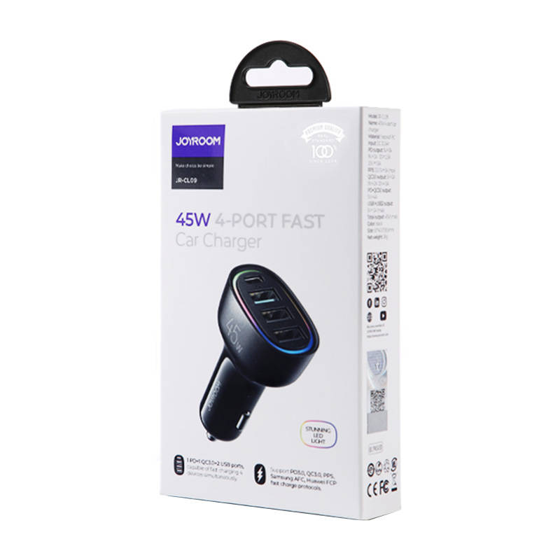Car charger Joyroom JR-CL09, 4-port, 1x USB-C PD, 1x QC3.0 USB, 2x USB (black) - Image 3