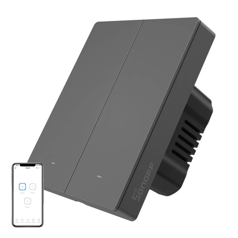Smart WiFi wall switch SONOFF M5-2C-80 (2-channel, for frame, graphite)