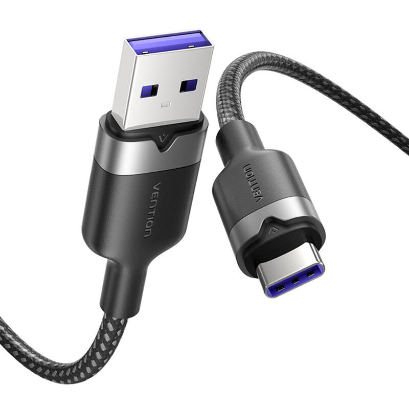 USB 2.0 A to USB-C 6A Vention CTOBF 1M cable (black) - Image 3