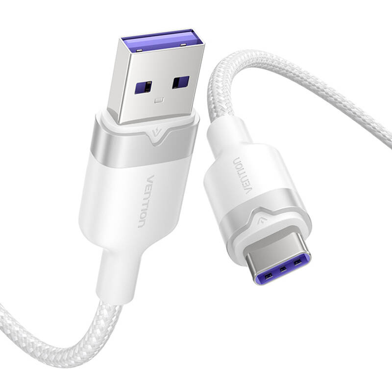 USB 2.0 A to USB-C 6A Vention CTOWF 1M cable (white) - Image 3