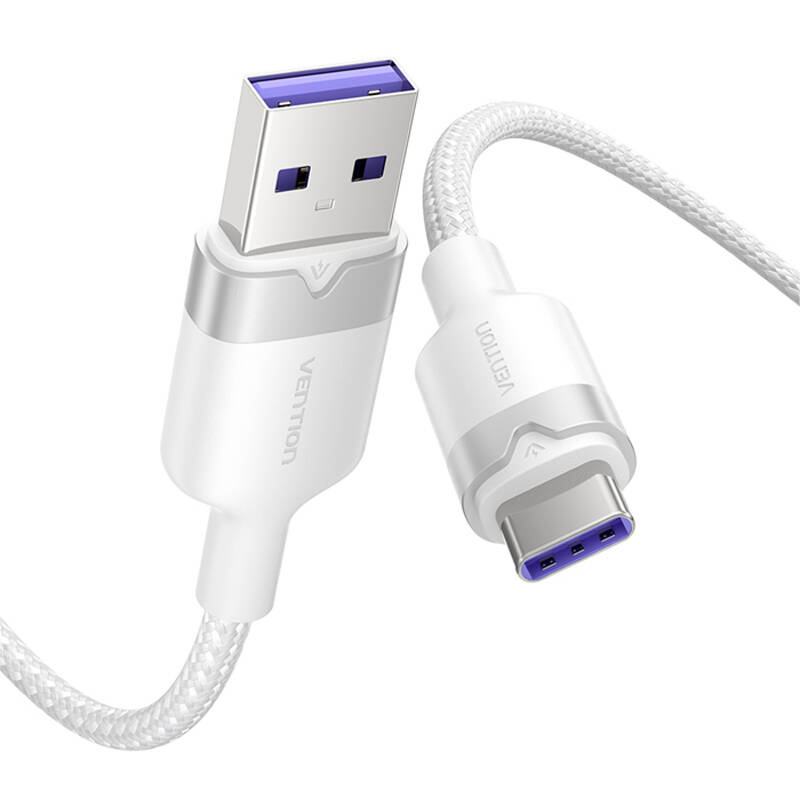 USB 2.0 A to USB-C 6A Vention CTOWH 2M cable (white) - Image 3