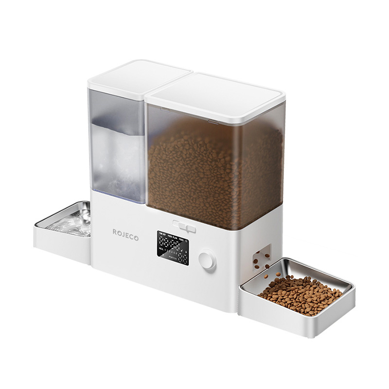 Rojeco 2 in 1 Pet Water Fountain 3.5L & Feeder 5L Button Verson (white)