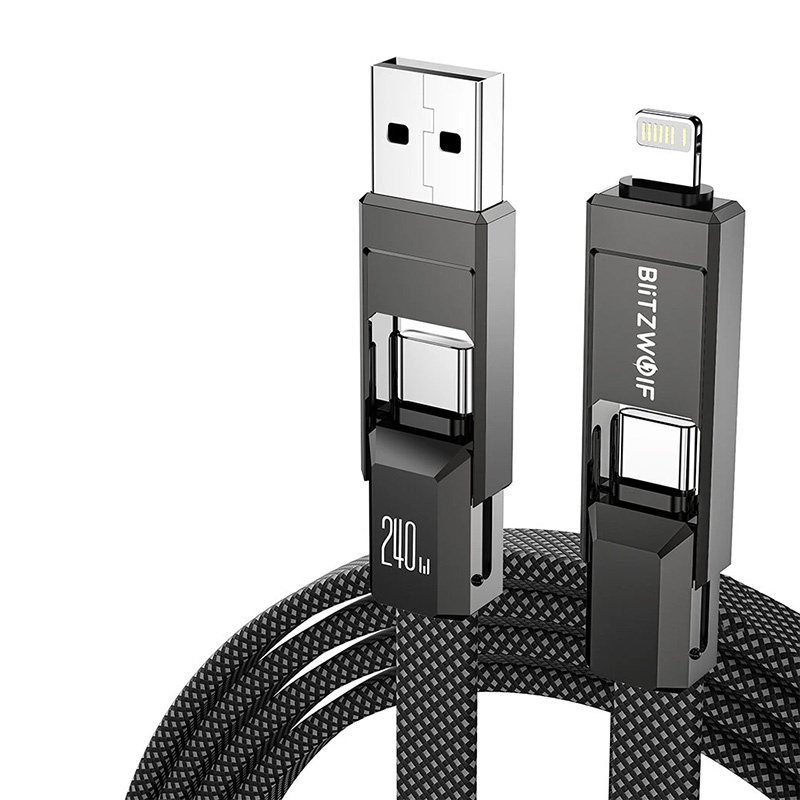 Blitzwolf BW-HDC7 4-in-1 USB+C+Lightning cable 240W 1.2m (black) - Image 3