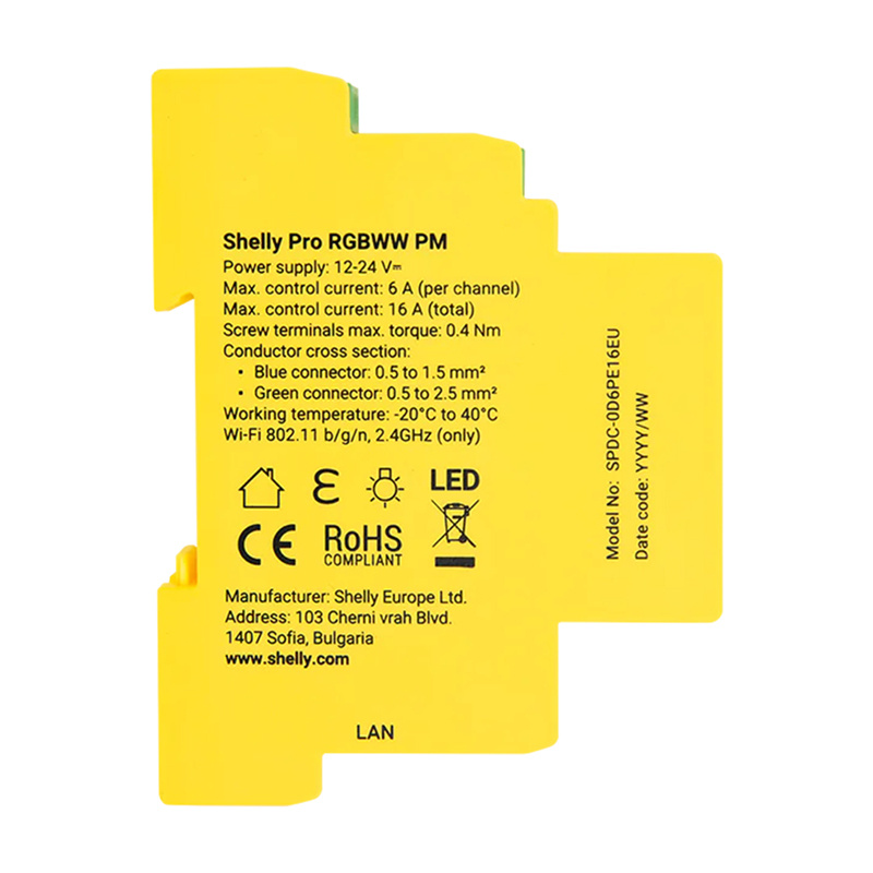 Shelly RGBWW Pro WiFi 5-Channel DIN Rail Lighting Controller - Image 4